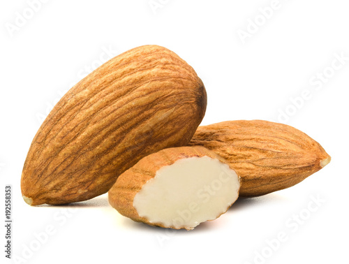 almonds isolated on white background.