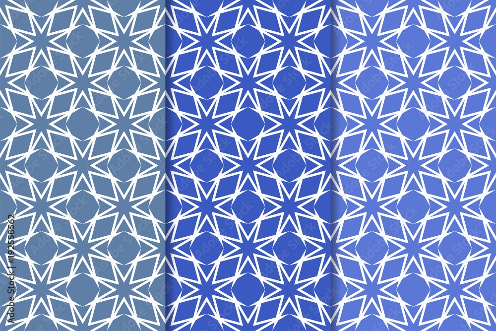 Blue geometric seamless patterns