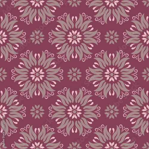 Purple red floral seamless pattern. Background with flower design elements