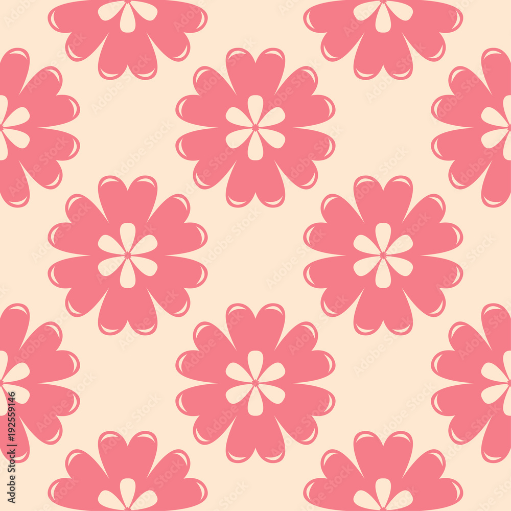 Red floral seamless pattern on beige background Red floral seamless pattern on beige background