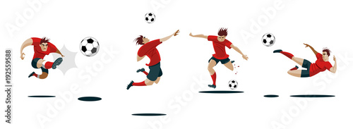 Soccer Player Kicking Ball. Set Collection of different poses.