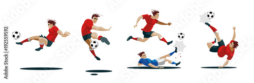 Soccer Player Kicking Ball. Set Collection of different poses