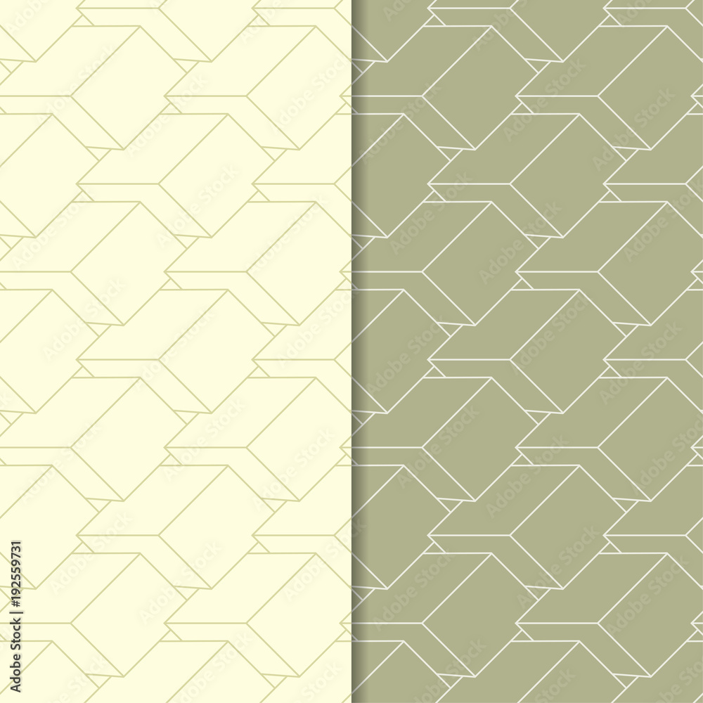 Olive green geometric set of seamless patterns