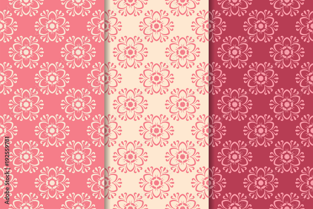 Set of cherry red floral designs. Vertical seamless patterns Set of cherry red floral designs. Vertical seamless patterns