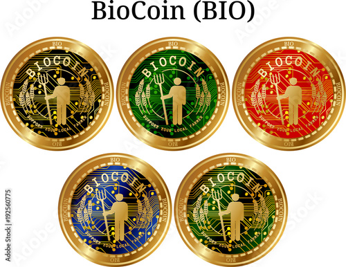 Set of physical golden coin BioCoin (BIO) photo