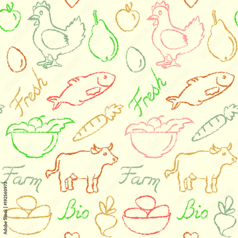 Seamless pattern with farm food symbols Seamless pattern with farm food symbols