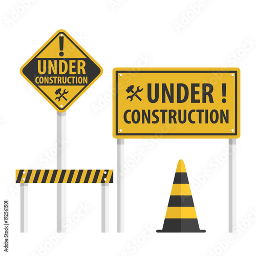 Construction Sign Set, Simple Flat Vector.