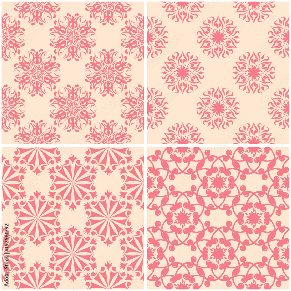 Floral patterns. Set of beige and red seamless backgrounds Floral patterns. Set of beige and red seamless backgrounds