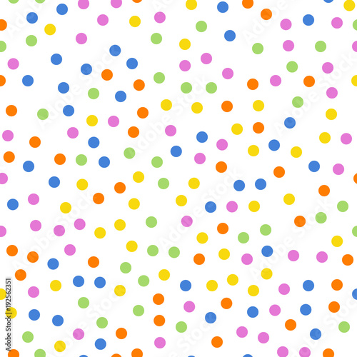 Wallpaper Mural Colorful polka dots seamless pattern on white 2 background. Pretty classic colorful polka dots textile pattern. Seamless scattered confetti fall chaotic decor. Abstract vector illustration. Torontodigital.ca