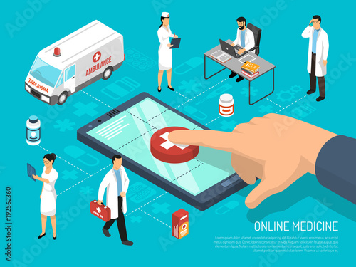 Online Doctor Isometric Medical Composition 