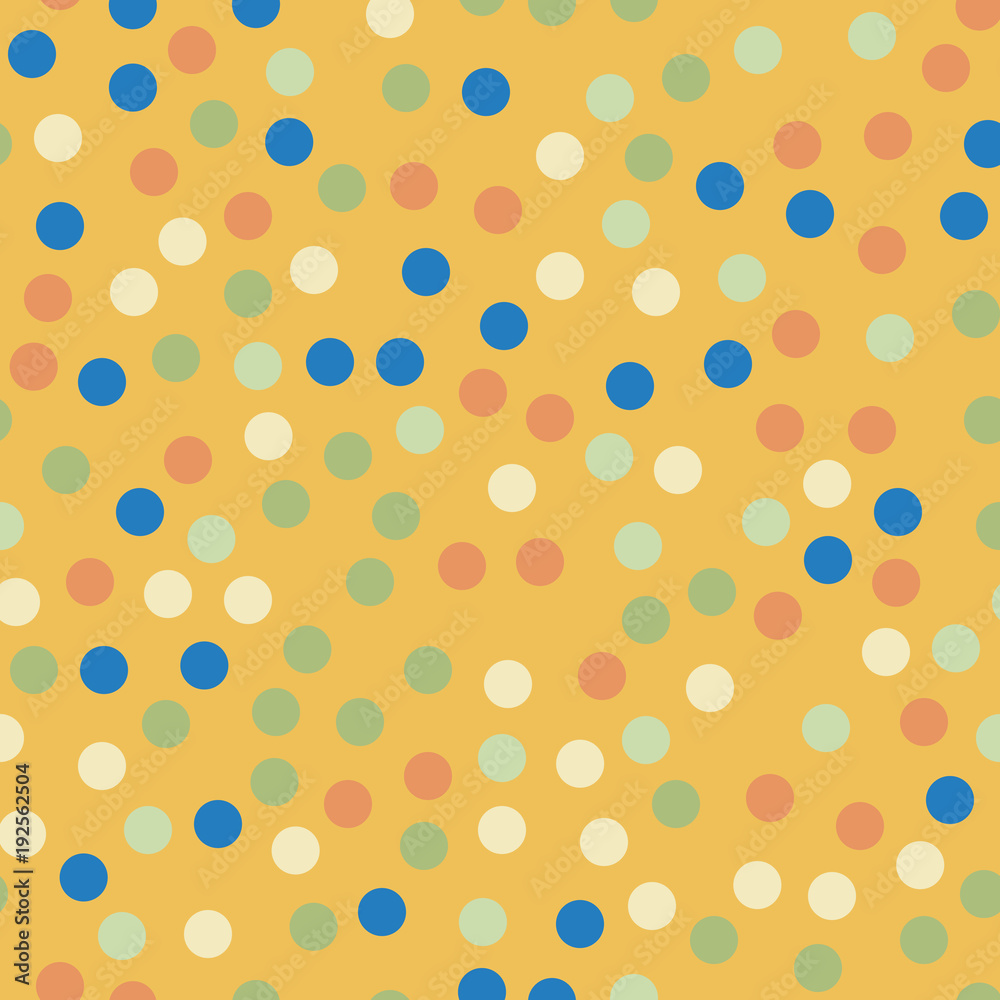 Colorful polka dots seamless pattern on bright 6 background. Resplendent classic colorful polka dots textile pattern. Seamless scattered confetti fall chaotic decor. Abstract vector illustration. Colorful polka dots seamless pattern on bright 6 background. Resplendent classic colorful polka dots textile pattern. Seamless scattered confetti fall chaotic decor. Abstract vector illustration.