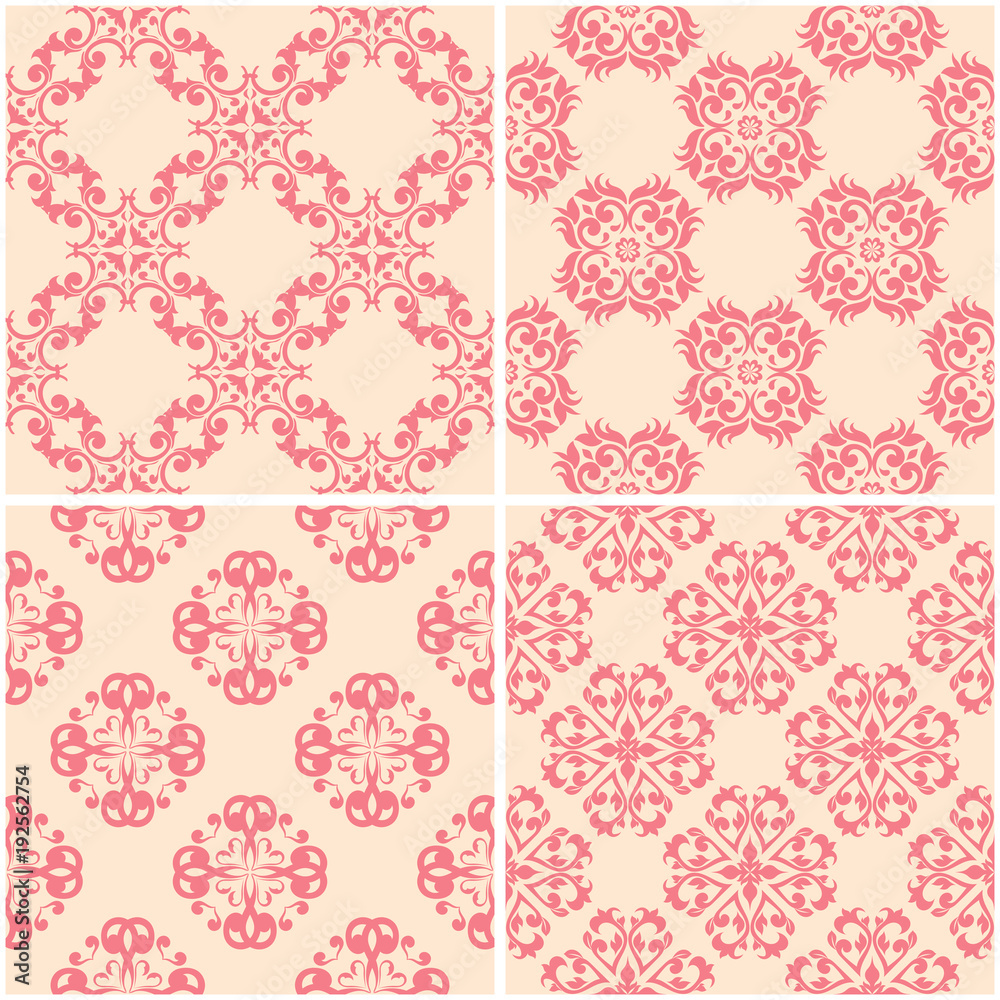 Floral patterns. Set of beige and red seamless backgrounds Floral patterns. Set of beige and red seamless backgrounds