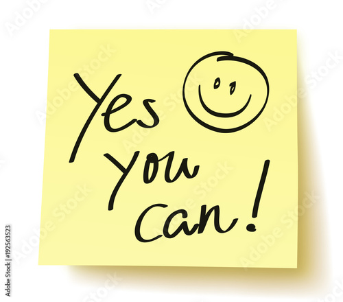 Yellow Postit „Yes you can!“ / handwritten, vector, isolated