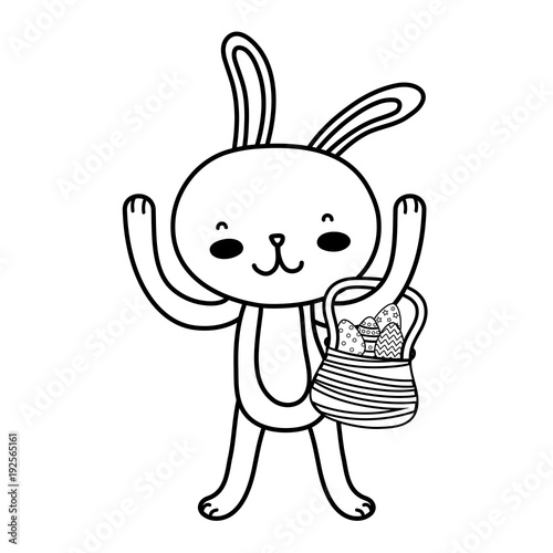 line rabbit animal with eggs easter inside hamper