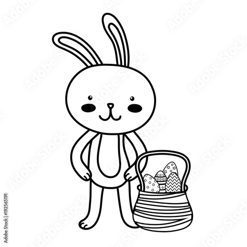 line rabbit animal and eggs easter inside hamper