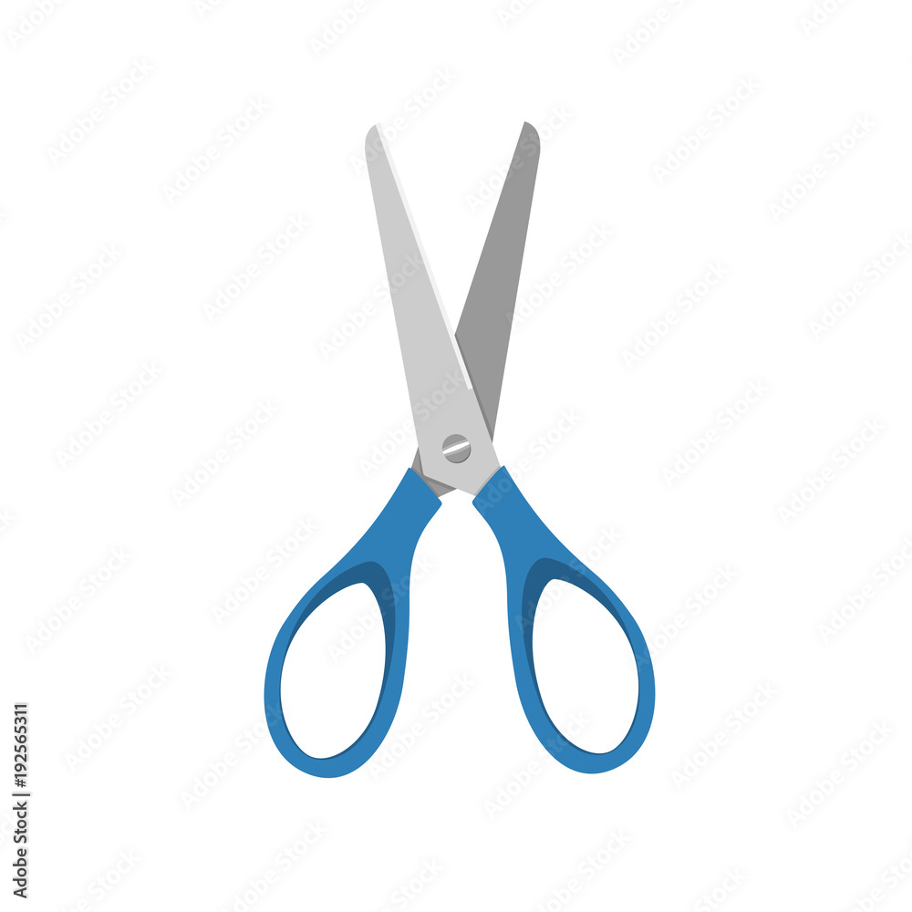 Blue little open scissors on a white background