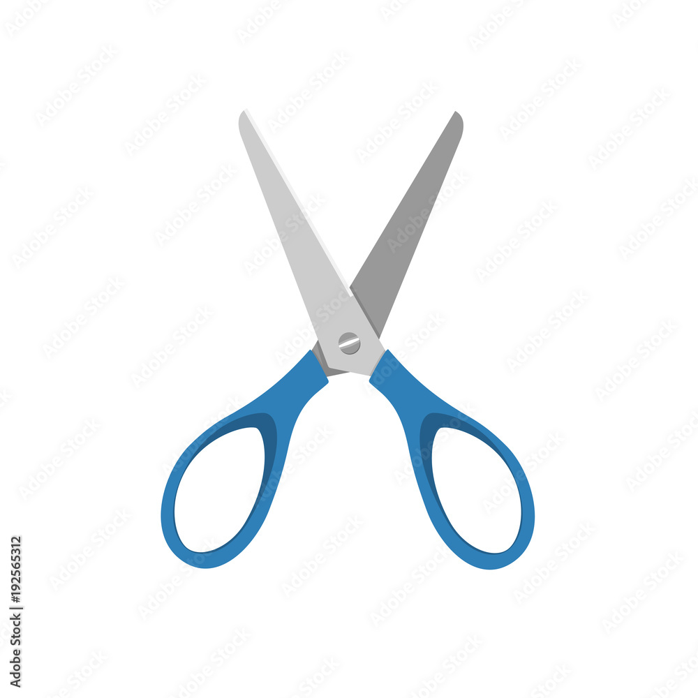Blue open scissors on a white background Blue open scissors on a white background