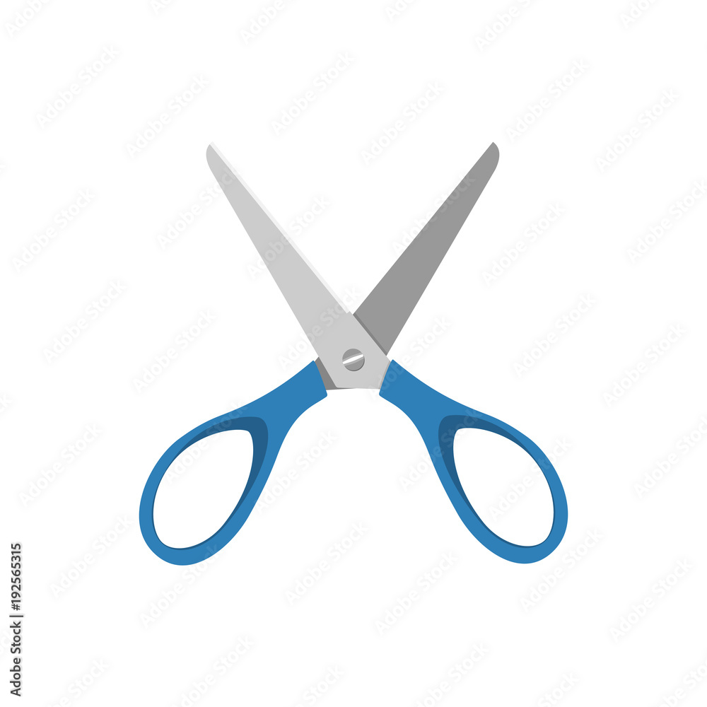 Blue very open scissors on a white background Blue very open scissors on a white background