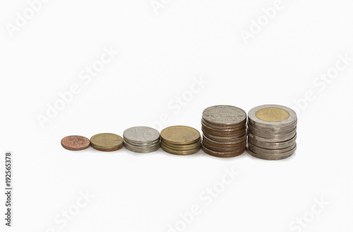 Group of Thai Bath coins isolated on white