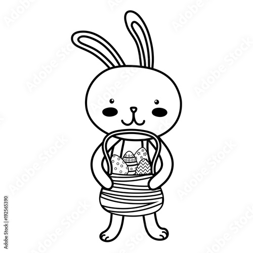 line rabbit animal with eggs easter decoration inside hamper