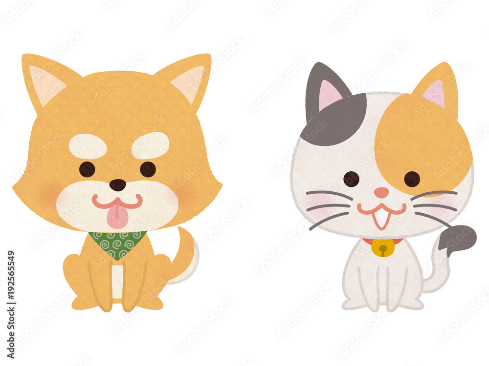 おすわりするペットの犬と猫 Stock イラスト Adobe Stock