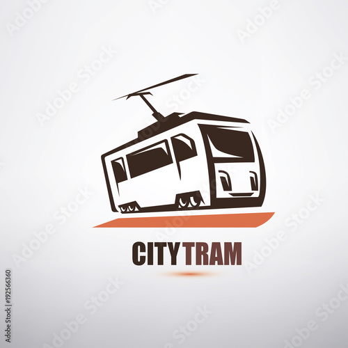 stylized cartoon tram symbol, city transport logo template