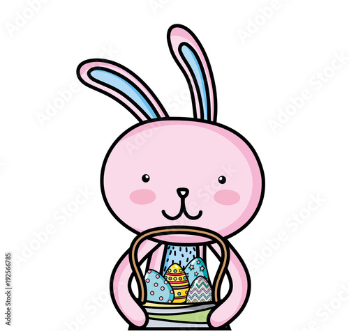 happy rabbit animal with eggs inside hamper