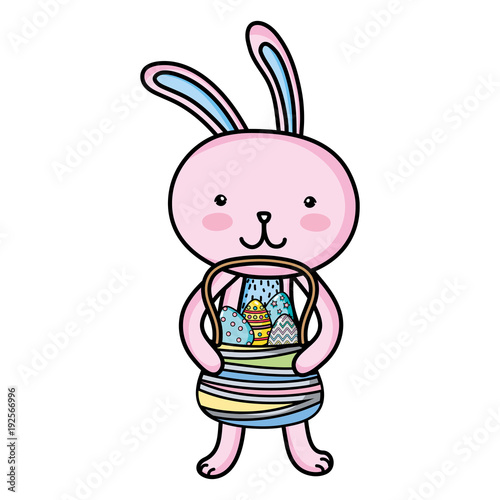 rabbit animal with eggs easter decoration inside hamper