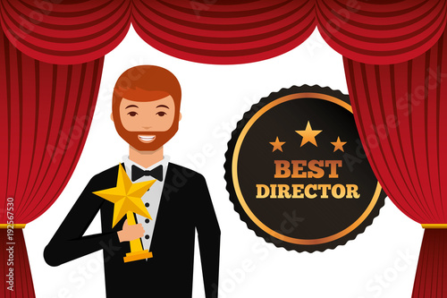 actor wearing tuxedo holding gold star award vector illustration