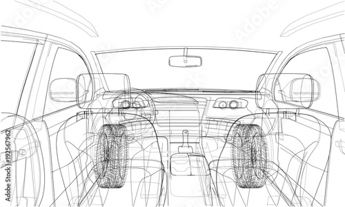 Sketch of car interior. Vector rendering of 3d