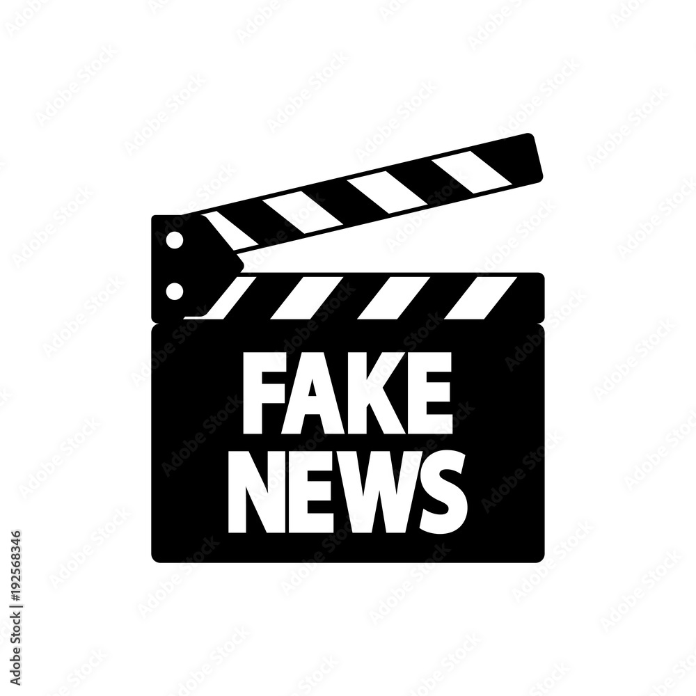 Icono plano claqueta con FAKE NEWS en color negro