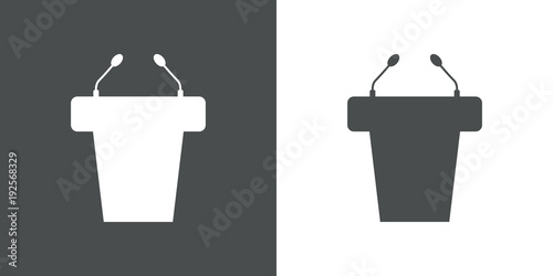 Icono plano atril con microfonos en gris y blanco