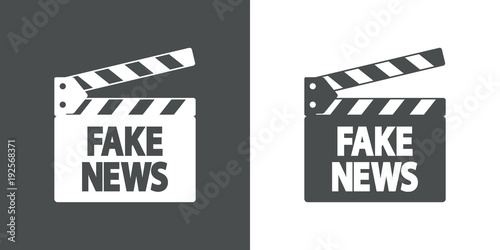 Icono plano claqueta con FAKE NEWS en gris y blanco