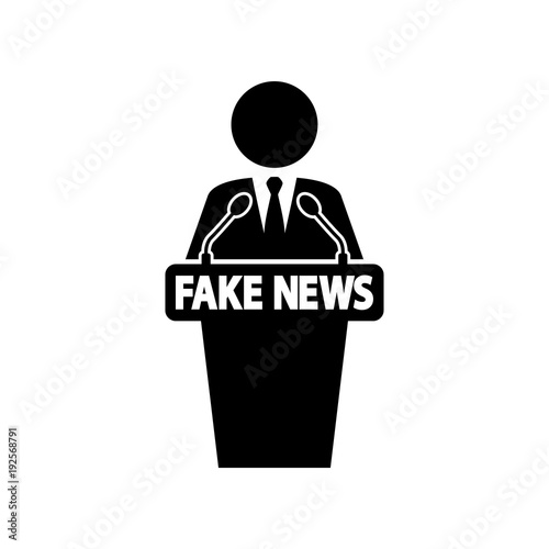 Icono plano orador con FAKE NEWS en color negro