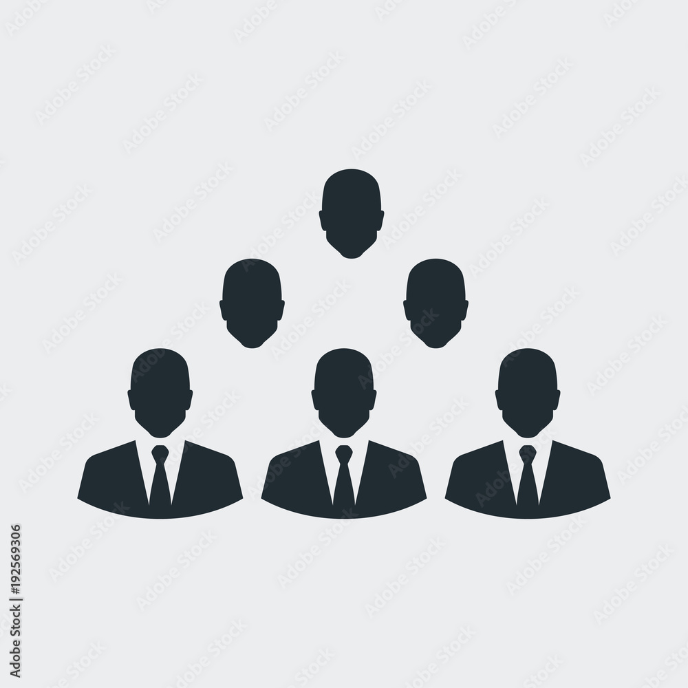 Icono plano hombres de negocios y cabezas en fondo gris Icono plano hombres de negocios y cabezas en fondo gris