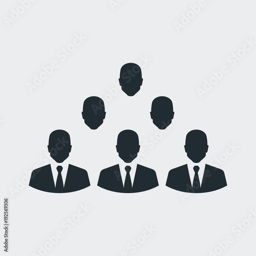 Icono plano hombres de negocios y cabezas en fondo gris