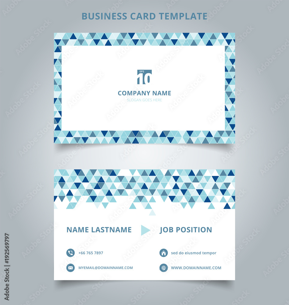 Creative business card and name card template blue color modern with Triangle pattern abstract concept and commercial design.