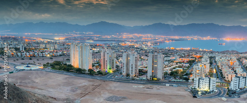 Panoramic aerial scenic view on Eilat (Israel) and Aqaba (Jordan) in the early morning © sergei_fish13