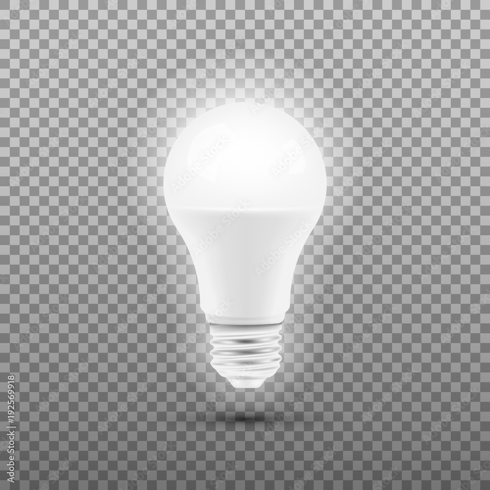Glowing LED bulb isolated on transparent background. Vector illustration.