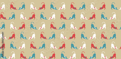 cats red white and blue seamless pattern on tan