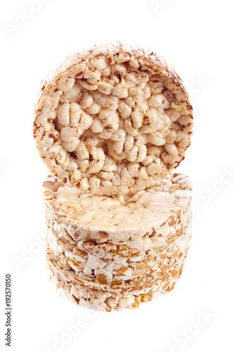 Diet rice cakes pile isolated on white background photo