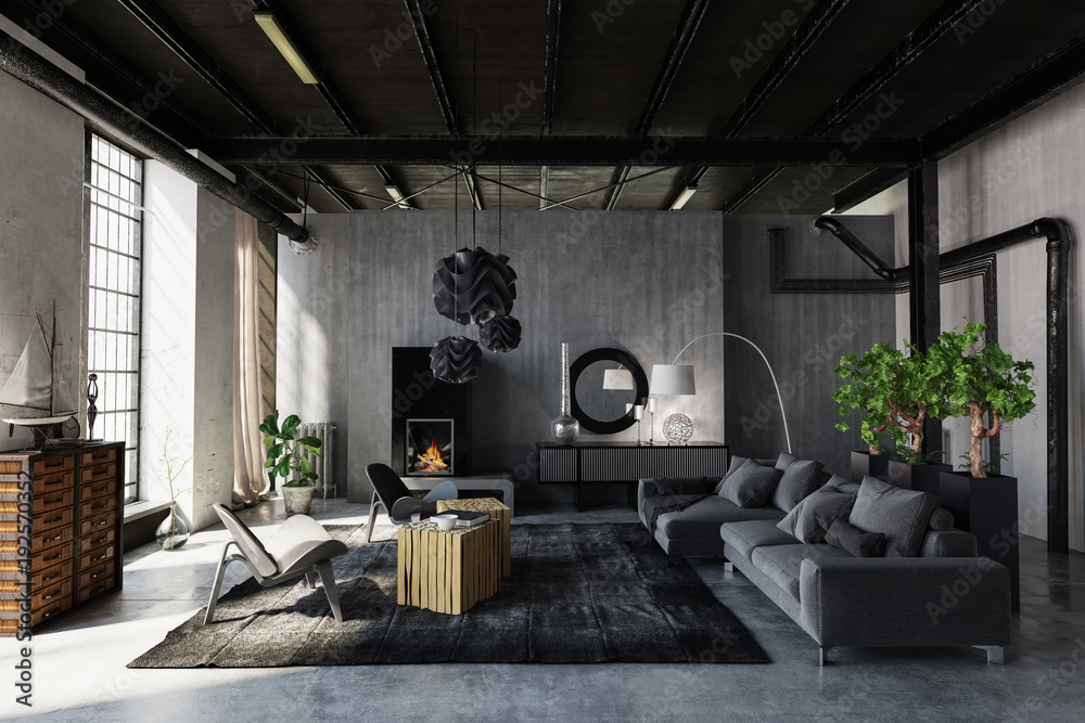 Modern trendy living room in a loft conversion