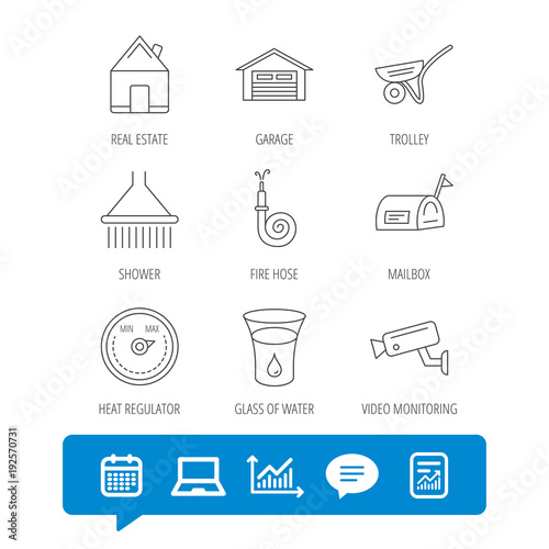 Real estate, garage and heat regulator icons.