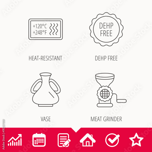 Meat grinder, vase and heat-resistant icons.