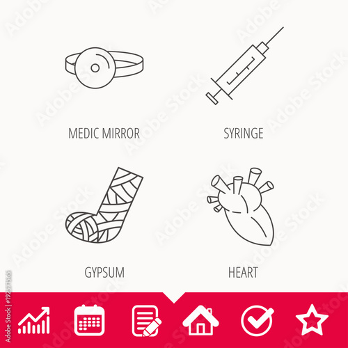 Syringe, heart and gypsum icons.