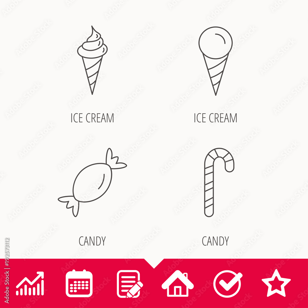 Ice cream, candy icons.