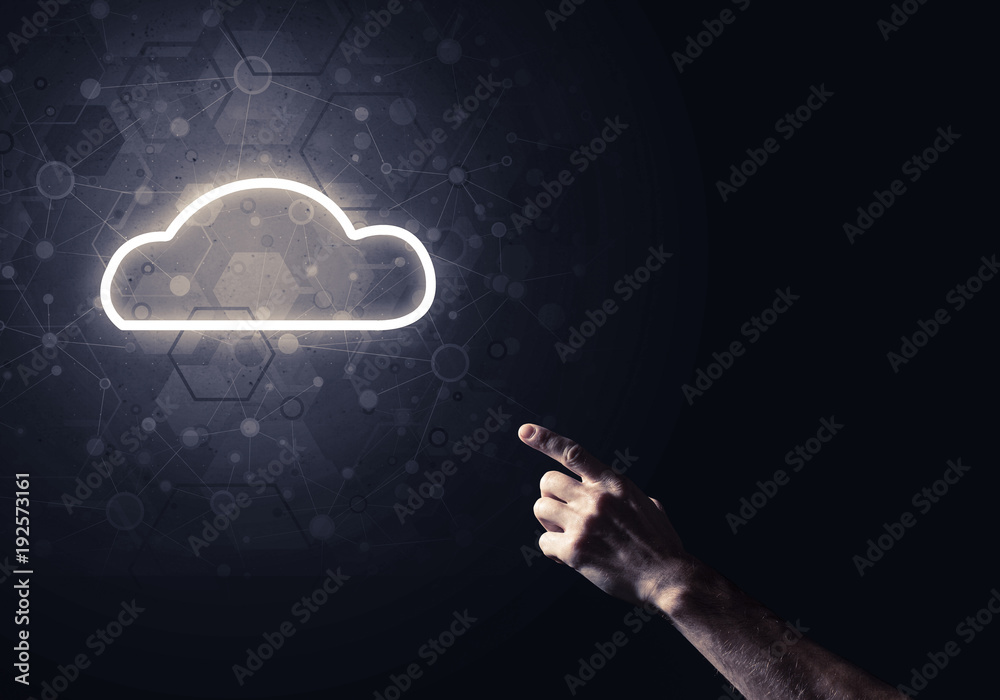 Digital cloud icon as symbol of wireless connection on dark back