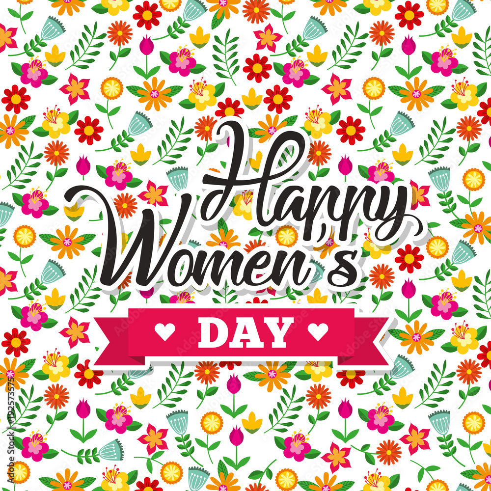 cute floral decoration flowers happy womens day background vector illustration