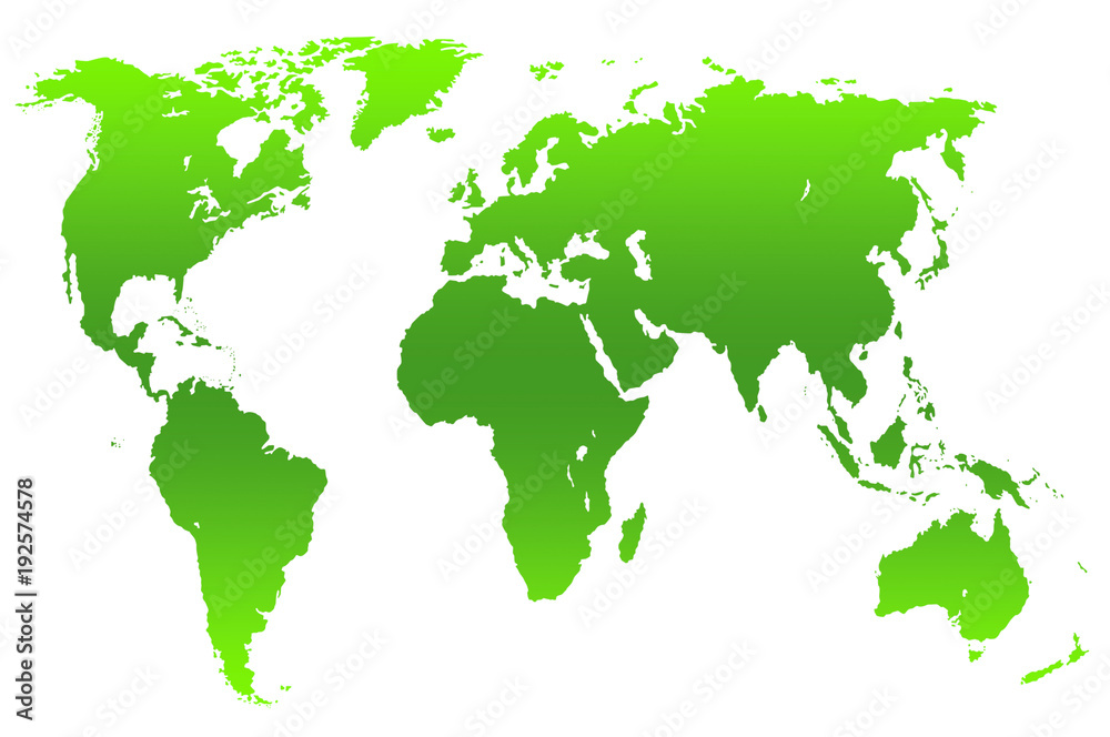 green gradient world map, isolated on white