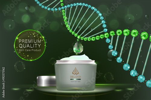 Cosmetic container with advertising background ready to use, luxury skin care ad. vector illustration.